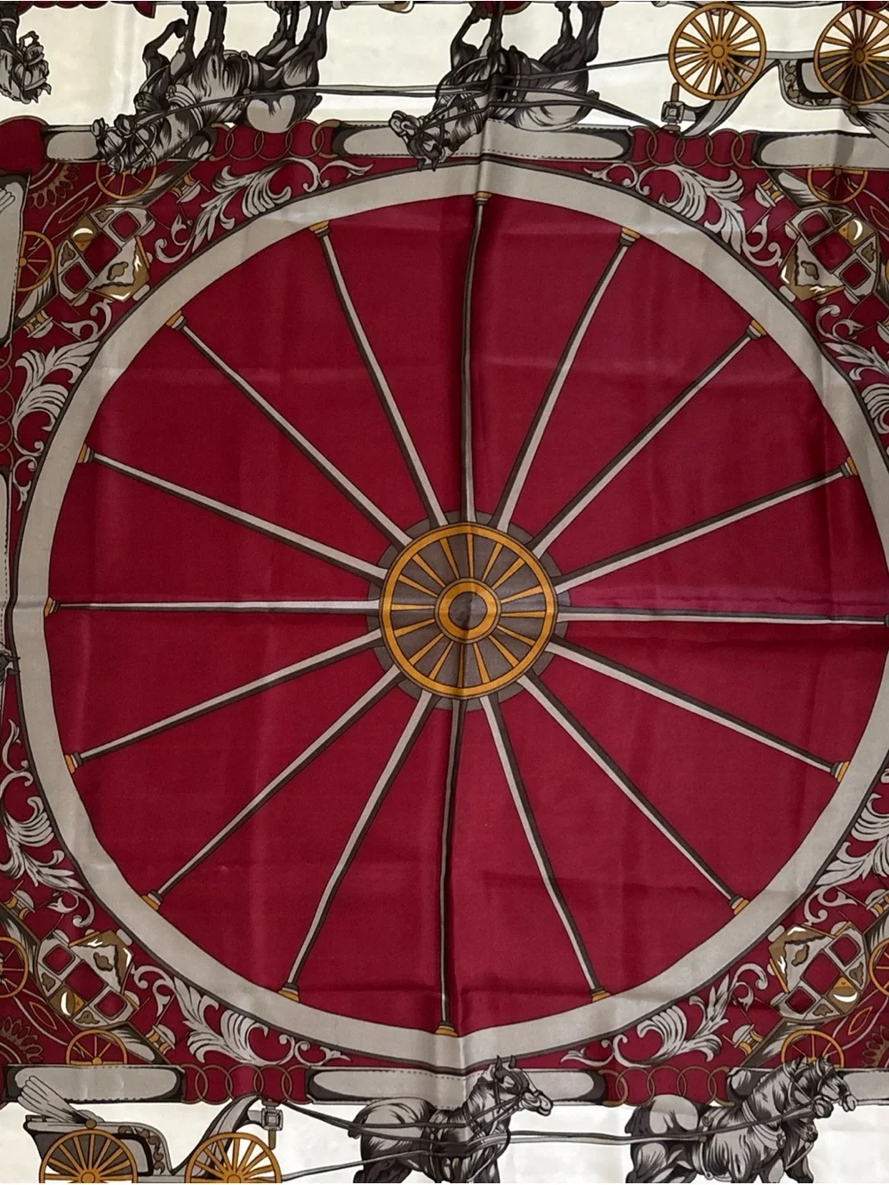 Classic Burgundy & Cream Carriage-Print Silk-Feel Scarf